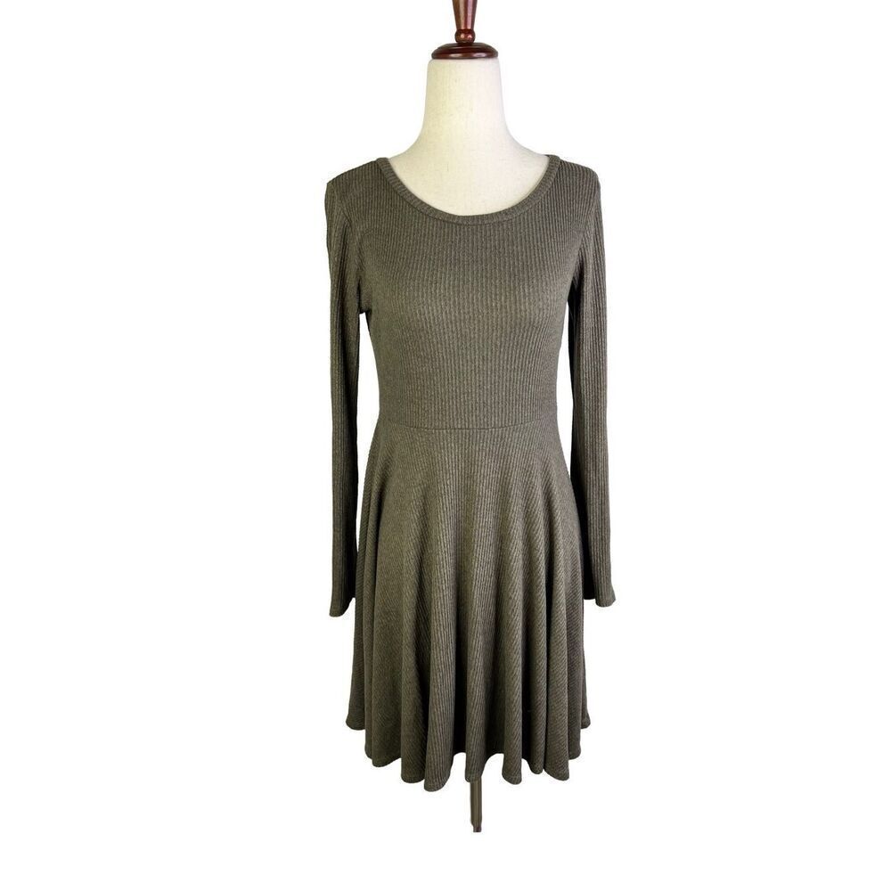 Lulu's dress women’s size small dark brown ribbed knit Long sleeve A-line casual